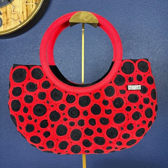 UNIQUE Peruvian PAYA red and black felt top handle bag - Picture 1 of 10